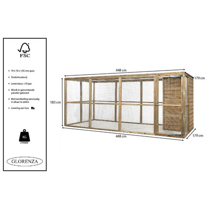 Kippenren Ires 448 x 179 x 183 cm - Geïmpregneerd hout - Doika - Kippenren - Glorenza - 8720094051192 - 8720094051192