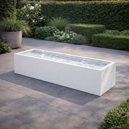 Langwerpige aluminium watertafel met fonteinen 200x60x40cm 39kg - Zuiver Wit (RAL 9010) - Doika - Watertafel - Geroba -  - TaulaAA8-9010
