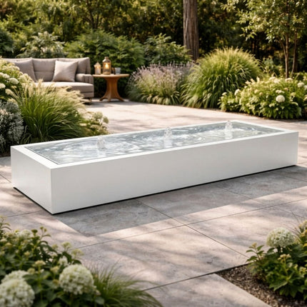 Langwerpige aluminium watertafel met fonteinen 300x100x40cm 79kg - Zuiver Wit (RAL 9010) - Doika - Watertafel - Geroba -  - TaulaAA6-9010
