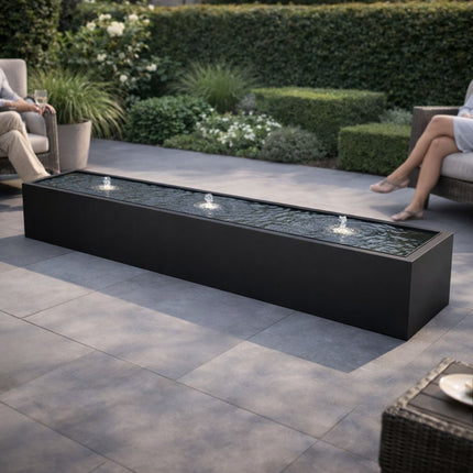 Langwerpige aluminium watertafel met fonteinen 300x60x40cm 57kg - Gitzwart (RAL 9005) - Doika - Watertafel - Geroba -  - TaulaAA9