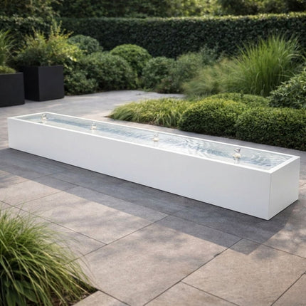 Langwerpige aluminium watertafel met fonteinen 400x60x40cm 75kg - Zuiver Wit (RAL 9010) - Doika - Watertafel - Geroba -  - TaulaAA10-9010