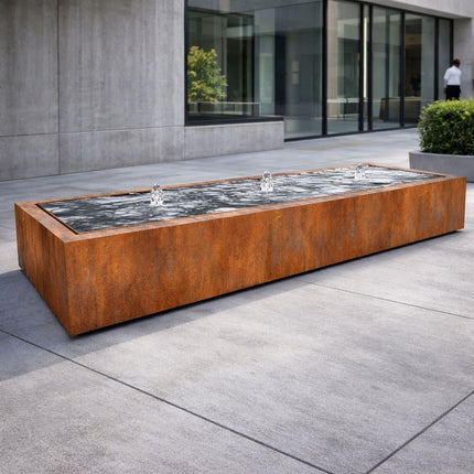 Langwerpige cortenstaal watertafel met fonteinen 300x80x40cm 200kg - Doika - Watertafel - Geroba -  - TaulaAC7