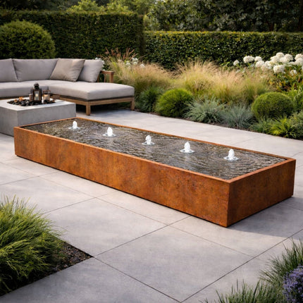Langwerpige cortenstaal watertafel met fonteinen 500x100x40cm 355kg - Doika - Watertafel - Geroba -  - TaulaAC2