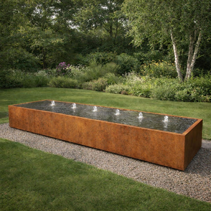 Langwerpige cortenstaal watertafel met fonteinen 500x100x40cm 355kg - Doika - Watertafel - Geroba -  - TaulaAC2