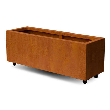 Langwerpige cortenstalen plantenbak met wielen 120x40x40 cm - Doika - Plantenbak - Geroba -  - ArtesaWH20