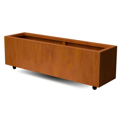 Langwerpige cortenstalen plantenbak met wielen 150x40x40 cm - Doika - Plantenbak - Geroba -  - ArtesaWH19