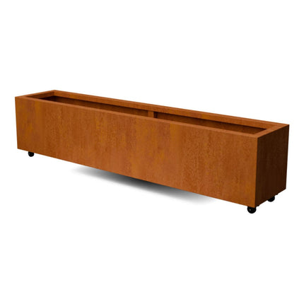 Langwerpige cortenstalen plantenbak met wielen 200x40x40 cm - Doika - Plantenbak - Geroba -  - ArtesaWH18