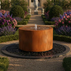 Ronde cortenstalen watertafel met fontein 120x70cm 127kg - Doika - Watertafel - Geroba -  - TaulaRCA1