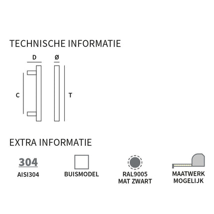 Shuffle Handgreep Toronto 25 x 800 x 960 mm Zwart - Doika - Deurgrepen - Shuffle - 8717727192636 - 62532530