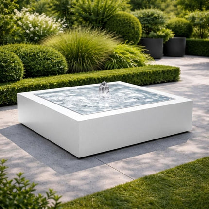 Vierkante aluminium watertafel met fontein 120x120x40cm 50kg - Zuiver Wit (RAL 9010) - Doika - Watertafel - Geroba -  - TaulaQA1-9010