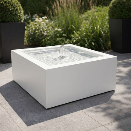 Vierkante aluminium watertafel met fontein 60x60x40cm 17kg - Zuiver Wit (RAL 9010) - Doika - Watertafel - Geroba -  - TaulaQA4-9010